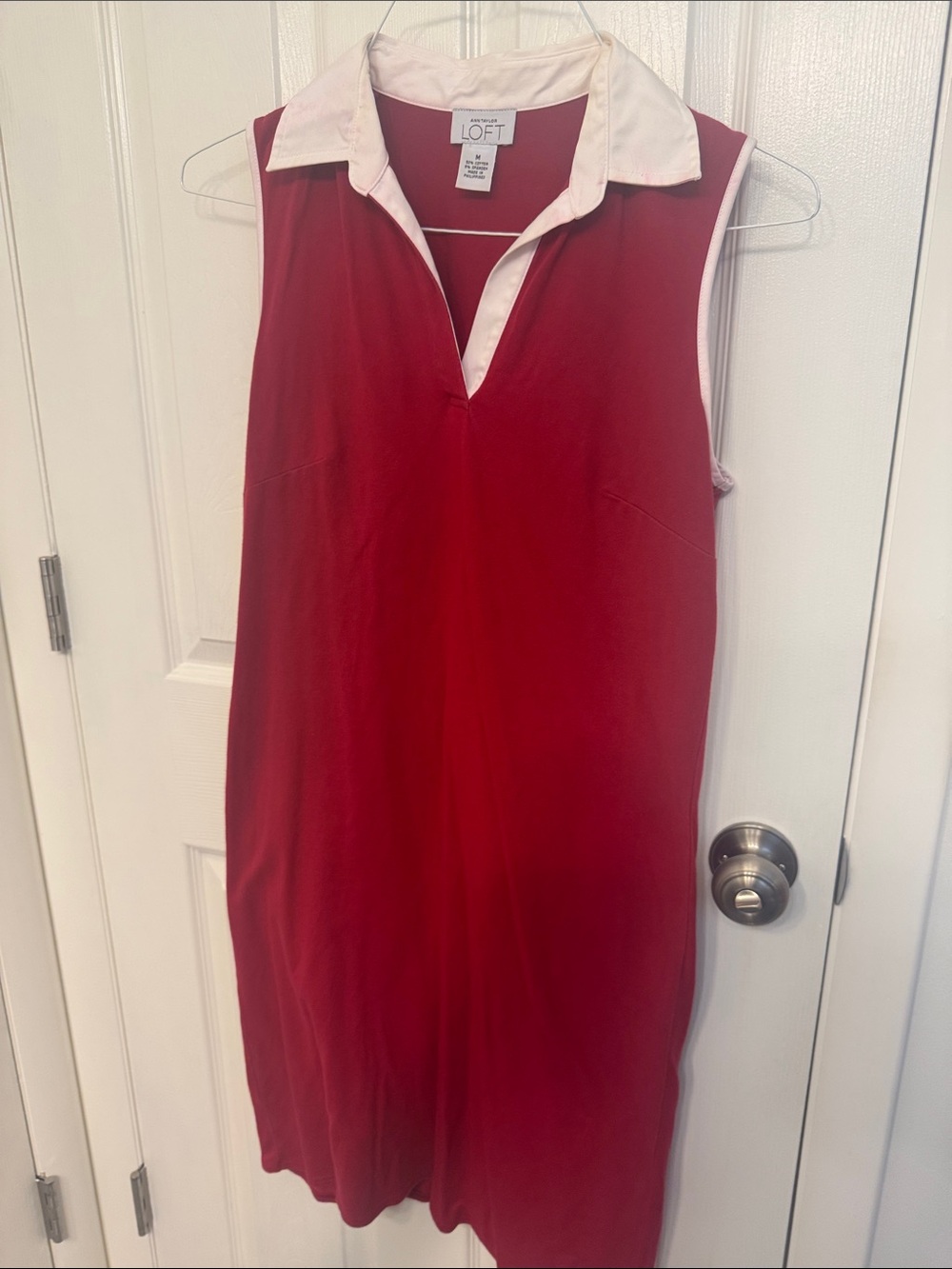 LOFT Red Sleeveless Polo-Collar Midi Dress with White Trim
